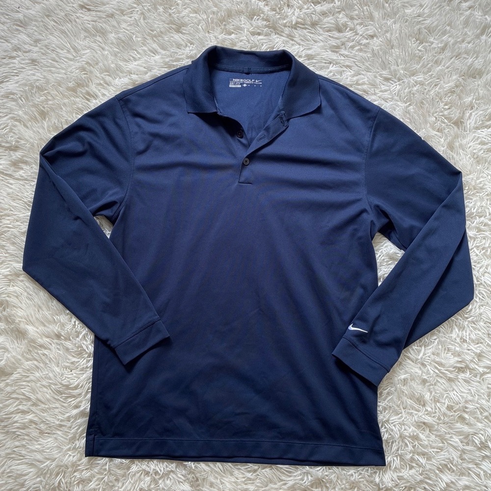 Nike Athletic Golf Mens Dri-FIT Long Sleeve Polo Shirt Navy Blue Size M